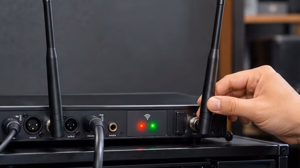 Kiểm tra anten và tín hiệu trên đầu thu micro không dây