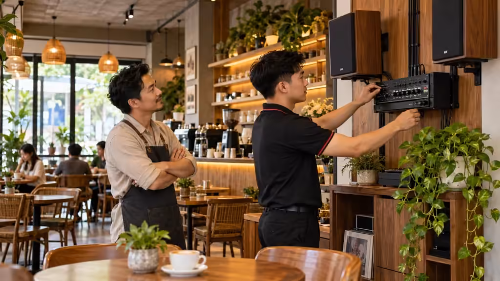 Hình minh họa: Dịch vụ bảo dưỡng và setup lại hệ thống âm thanh quán cà phê - Thành Digital Store