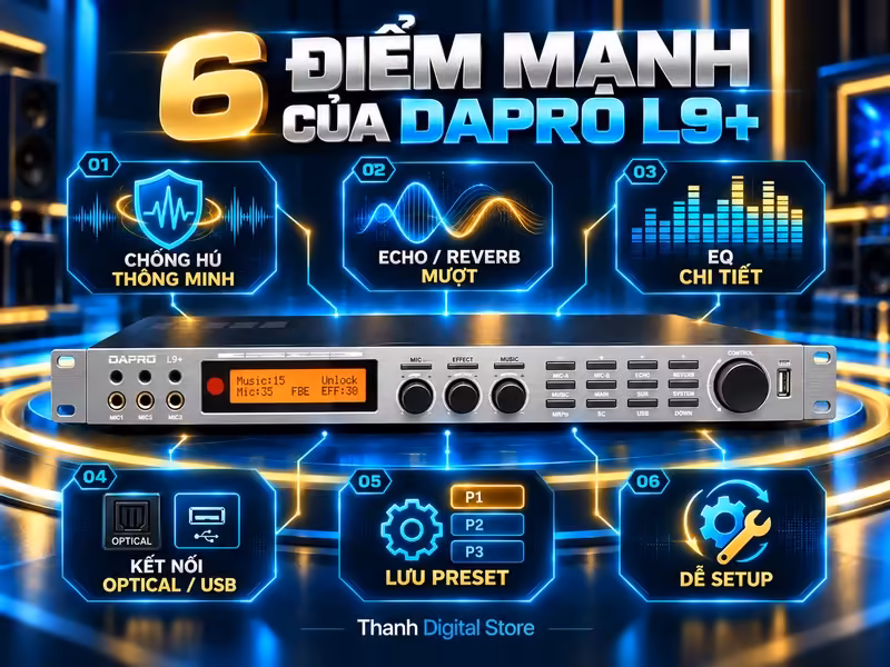 Minh họa: Đánh giá Dapro L9+: Tính năng DSP, chống hú, Echo Reverb và kết nối