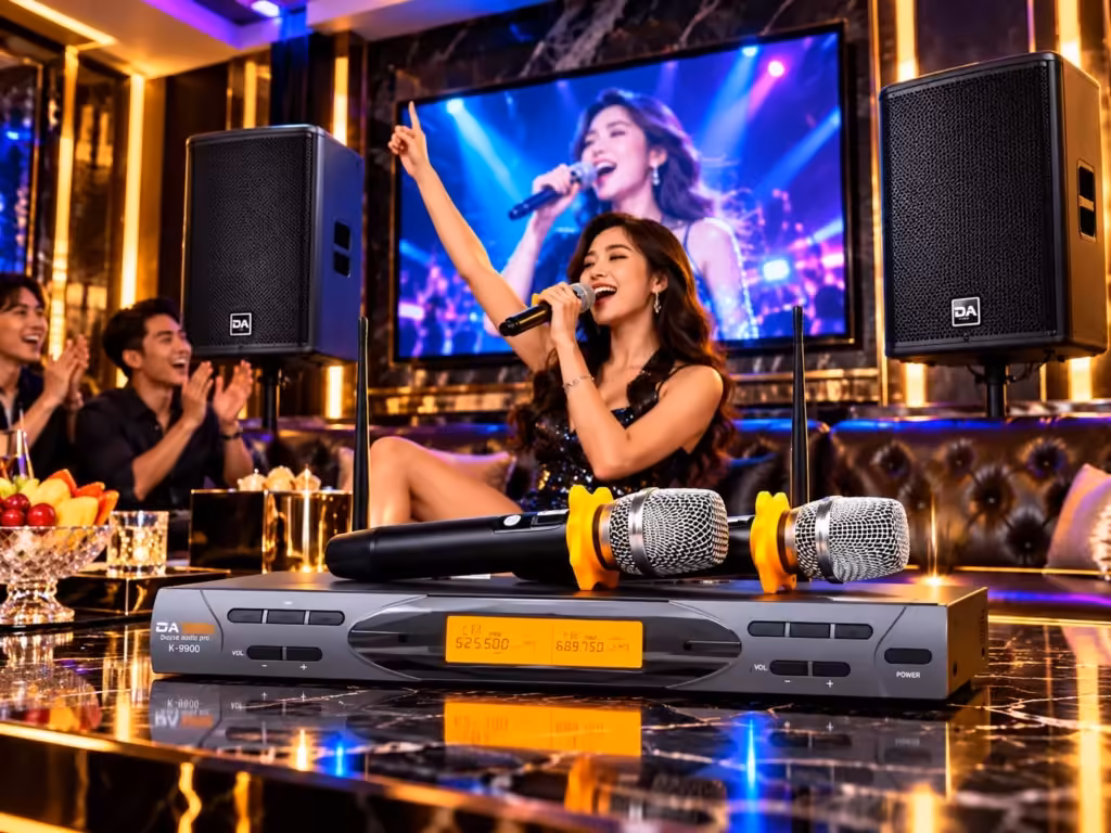 Minh họa micro không dây Dapro K9900 trong hệ thống karaoke