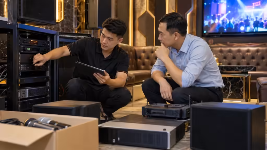 Hình minh họa nội dung: Lắp đặt âm thanh karaoke kinh doanh theo ngân sách: đầu tư đúng để sớm vận hành - Thành Digital Store