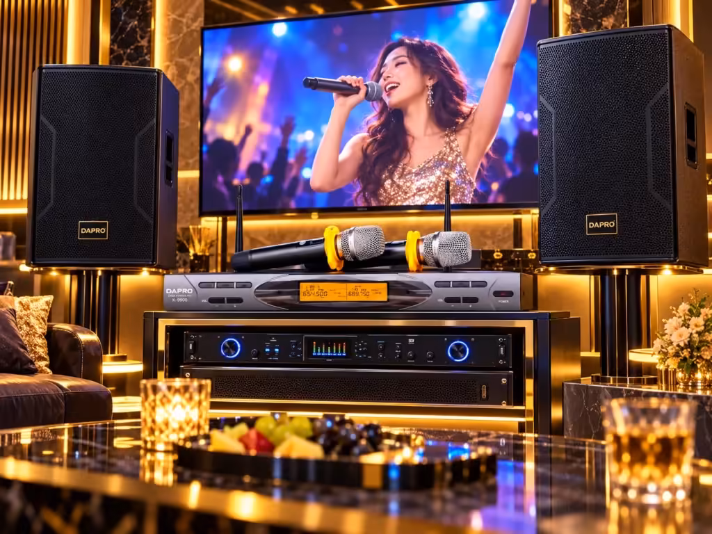 Minh họa micro không dây Dapro K9900 trong hệ thống karaoke