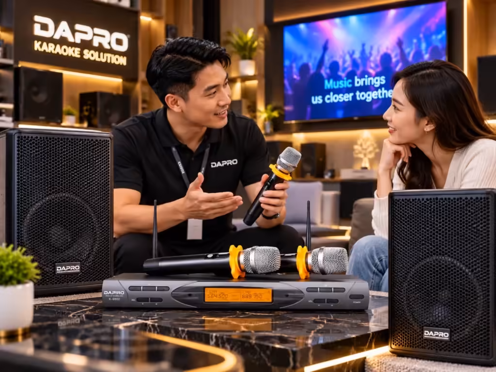 Minh họa ứng dụng micro Dapro K9900 trong hệ thống karaoke