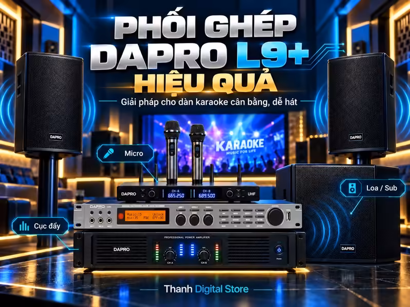 Hướng dẫn phối ghép vang số Dapro L9+ với micro, cục đẩy và loa karaoke