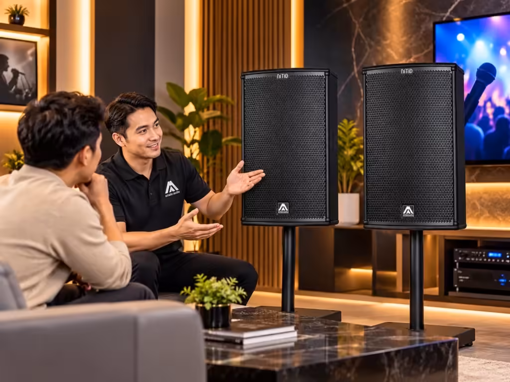 Hình minh họa: Phối ghép Loa Amate Nítid N12P7 cho karaoke gia đình – Cách xây dựng bộ dàn hát hay, sạch tiếng - Thành Digital Store