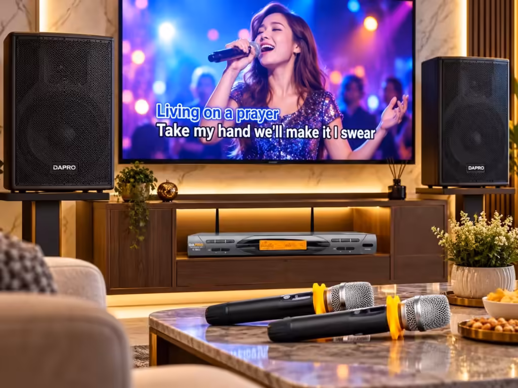 Minh họa micro không dây Dapro K9900 trong hệ thống karaoke