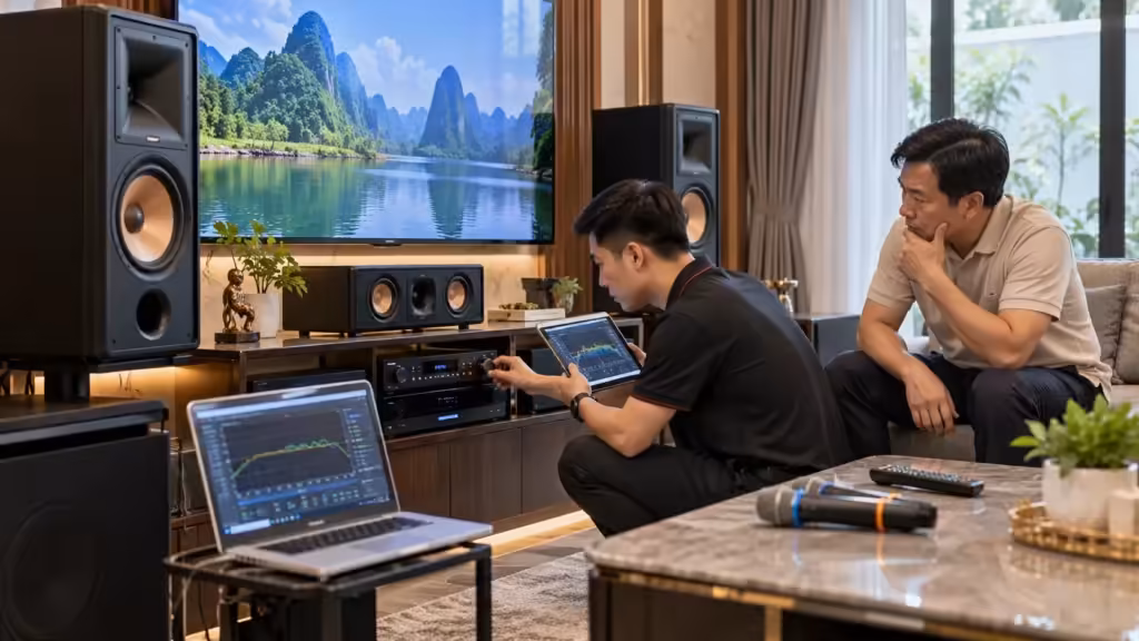 Hình minh họa: Mua dàn karaoke ở cửa hàng khác nhưng hát chưa hay? Dịch vụ setup lại tại nhà - Thành Digital Store