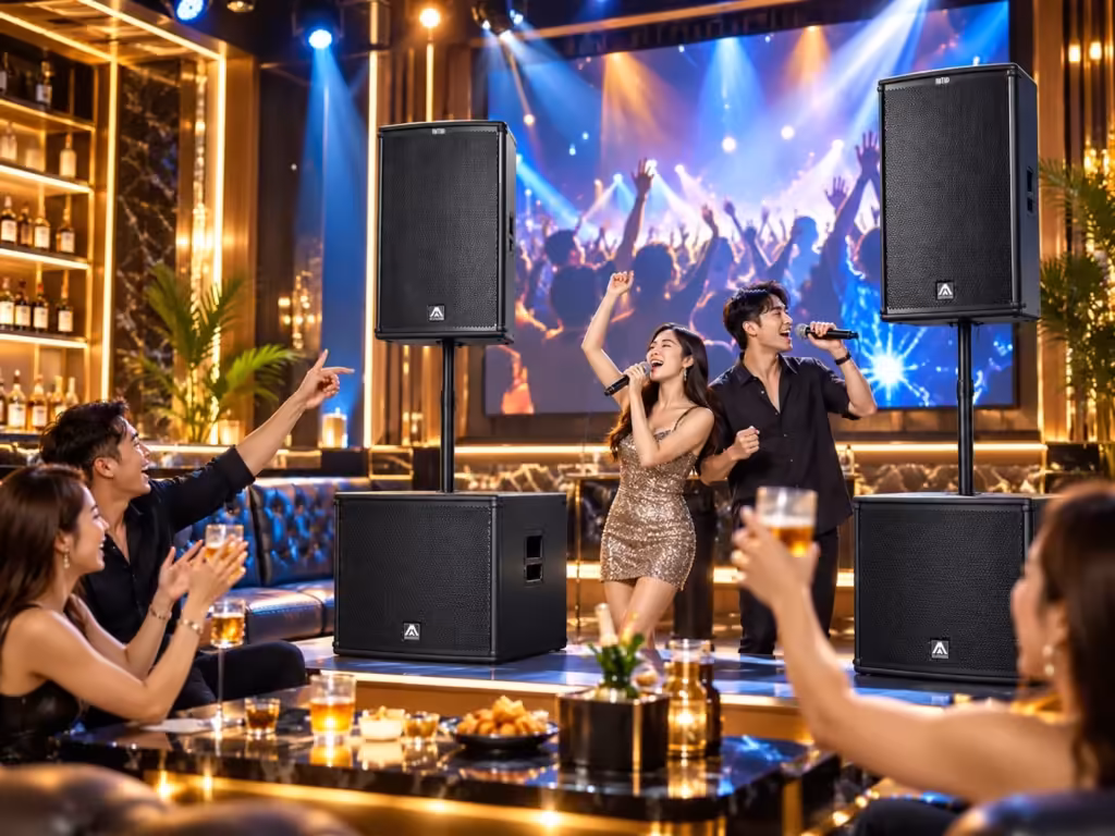 Hình minh họa: Subwoofer ghép cùng Loa Amate Nítid N15P – Hoàn thiện dải trầm cho karaoke kinh doanh, beer club và phòng trà - Thành Digital Store