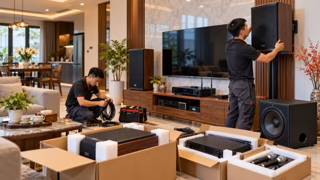 Hình minh họa: Chuyển nhà, chuyển căn hộ: dịch vụ tháo lắp và setup lại âm thanh chuyên nghiệp - Thành Digital Store